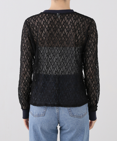 nap（ナップ）の「nap/ナップ Contrast Lace Crew Top  5641004 【手洗い可能】（Tシャツ/カットソー・レディース・ホワイト/ブラック・FREE）」の4枚目の写真