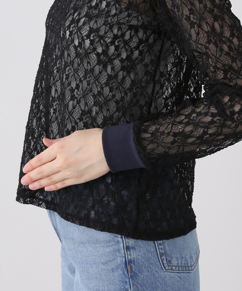 nap（ナップ）の「nap/ナップ Contrast Lace Crew Top  5641004 【手洗い可能】（Tシャツ/カットソー・レディース・ホワイト/ブラック・FREE）」の6枚目の写真