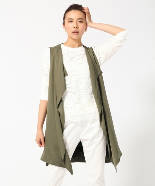 GLOBAL WORK（グローバルワーク）の「ニュアンスロングベスト/709004（ベスト・レディース・カーキ/ベージュ/ネイビー・FREE）」の2枚目の写真