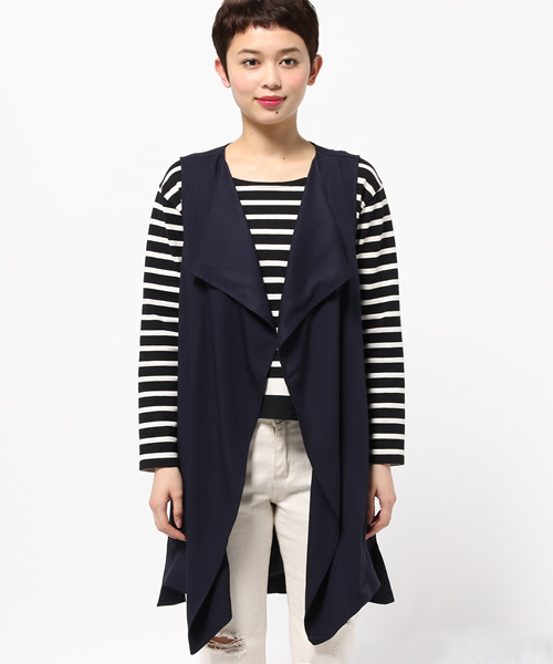 GLOBAL WORK（グローバルワーク）の「ニュアンスロングベスト/709004（ベスト・レディース・カーキ/ベージュ/ネイビー・FREE）」の4枚目の写真