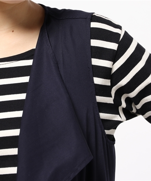 GLOBAL WORK（グローバルワーク）の「ニュアンスロングベスト/709004（ベスト・レディース・カーキ/ベージュ/ネイビー・FREE）」の8枚目の写真