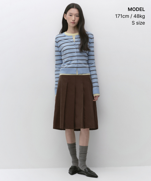 MUSINSA STANDARD WOMAN（ムシンサスタンダードウーマン）の「ウィメンズマルチストライプラウンドネックカーディガン[ライトブルー]（カーディガン/ボレロ・レディース・その他・SMALL/MEDIUM/LARGE/X-SMALL）」の2枚目の写真