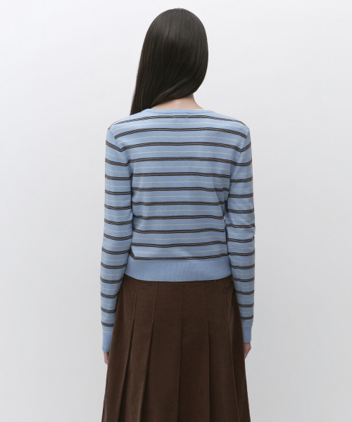 MUSINSA STANDARD WOMAN（ムシンサスタンダードウーマン）の「ウィメンズマルチストライプラウンドネックカーディガン[ライトブルー]（カーディガン/ボレロ・レディース・その他・SMALL/MEDIUM/LARGE/X-SMALL）」の3枚目の写真