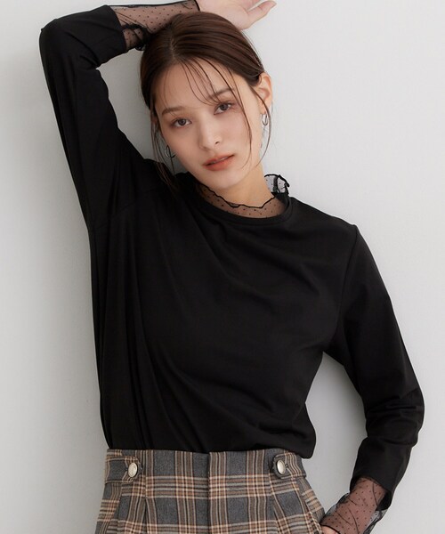 THE SHOP TK (ザ ショップ ティーケー )の「チュールドット切替カットソー(Tシャツ/カットソー・レディース・オフホワイト/ダークブラウン/ブラック・12/13)」の2枚目の写真