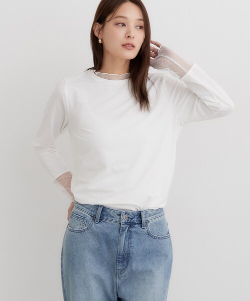 THE SHOP TK (ザ ショップ ティーケー )の「チュールドット切替カットソー(Tシャツ/カットソー・レディース・オフホワイト/ダークブラウン/ブラック・12/13)」の11枚目の写真