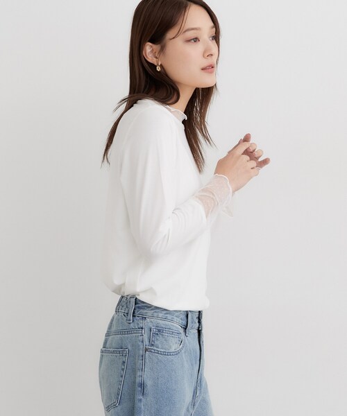 THE SHOP TK (ザ ショップ ティーケー )の「チュールドット切替カットソー(Tシャツ/カットソー・レディース・オフホワイト/ダークブラウン/ブラック・12/13)」の10枚目の写真
