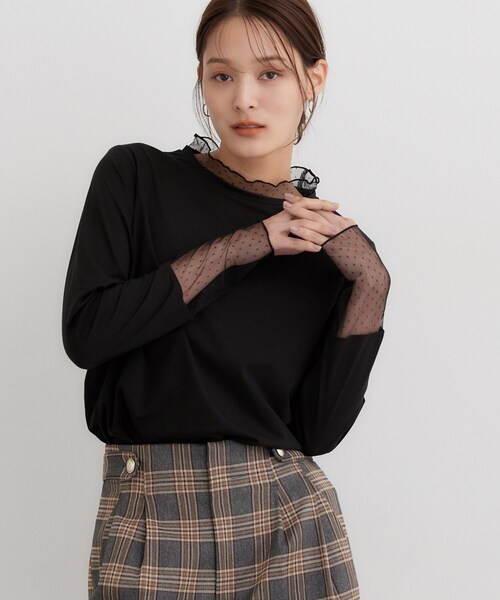 THE SHOP TK (ザ ショップ ティーケー )の「チュールドット切替カットソー(Tシャツ/カットソー・レディース・オフホワイト/ダークブラウン/ブラック・12/13)」の7枚目の写真
