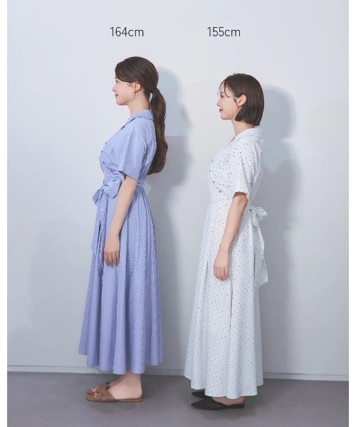 LANTINAM（ランティナム）の「オープカラーシャツワンピース／ウエストリボン × インナーペチコート付き（ワンピース・レディース・ストライプ/ドット・FREE）」の12枚目の写真