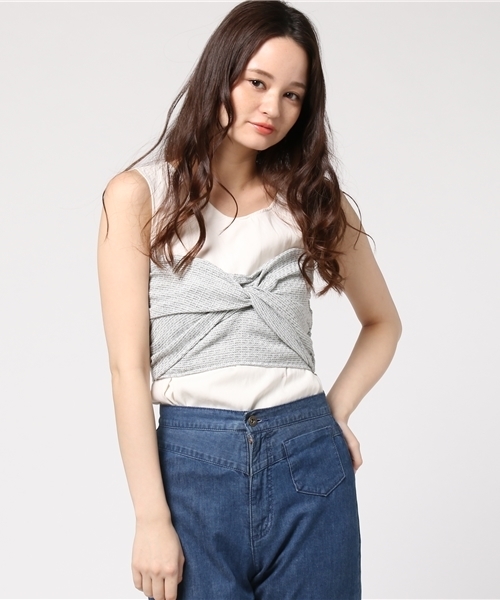 Khaju(カージュ)の「Khaju:ツイードビスチェ(シャツ/ブラウス・レディース・グレー/ライトブルー・ONE SIZE)」の1枚目の写真