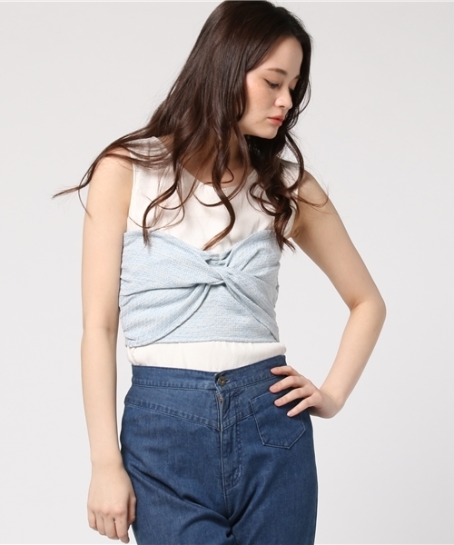 Khaju(カージュ)の「Khaju:ツイードビスチェ(シャツ/ブラウス・レディース・グレー/ライトブルー・ONE SIZE)」の2枚目の写真