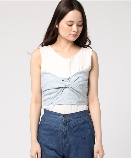 Khaju(カージュ)の「Khaju:ツイードビスチェ(シャツ/ブラウス・レディース・グレー/ライトブルー・ONE SIZE)」の3枚目の写真