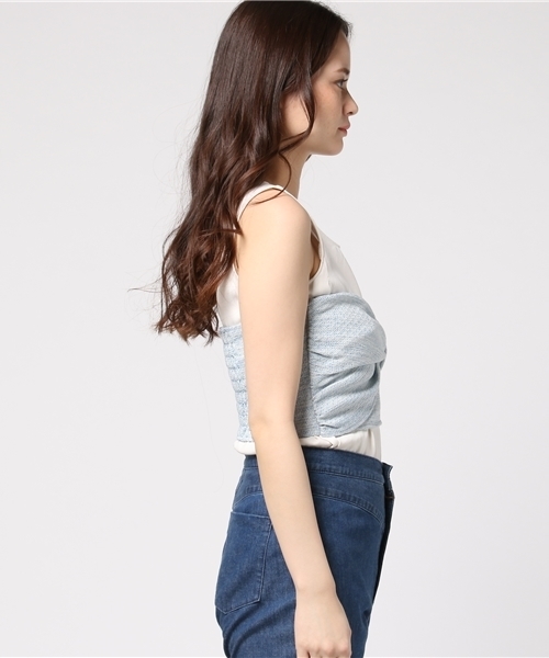 Khaju(カージュ)の「Khaju:ツイードビスチェ(シャツ/ブラウス・レディース・グレー/ライトブルー・ONE SIZE)」の4枚目の写真