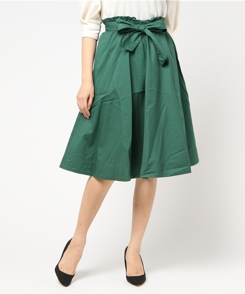 POU DOU DOU（プードゥドゥ）の「リボンベルトフレアースカート（スカート・レディース・ピンク/グリーン/ネイビー/ブルー系その他・3）」の2枚目の写真