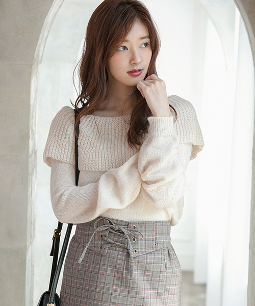 Color（カラー）の「フリルカラーニット（ニット/セーター・レディース・ホワイト/ベージュ/サックスブルー/ベビーピンク・MEDIUM）」の3枚目の写真