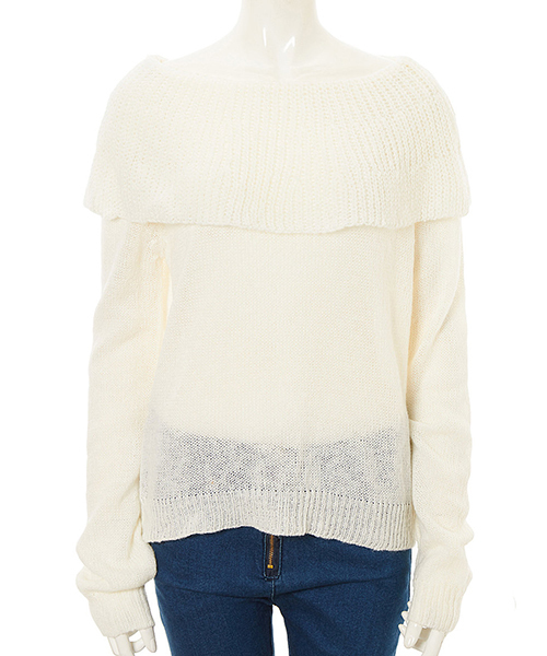 Color（カラー）の「フリルカラーニット（ニット/セーター・レディース・ホワイト/ベージュ/サックスブルー/ベビーピンク・MEDIUM）」の2枚目の写真