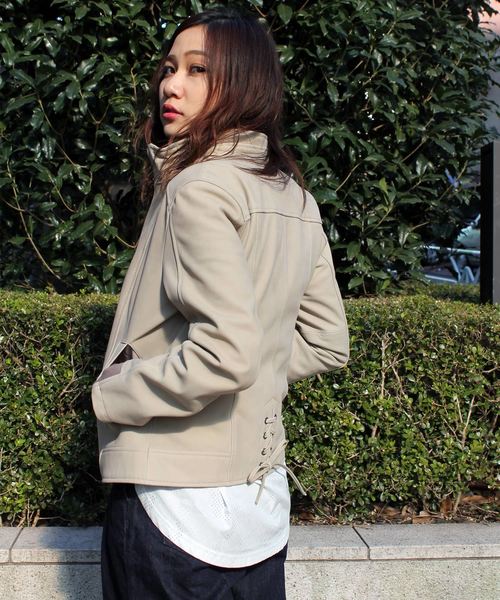 Avirex アヴィレックス の Avirex アヴィレックス Lace Up Back Stand Collar Jkt レースアップ バック スタンドカラー ジャケット ライダースジャケット Wear