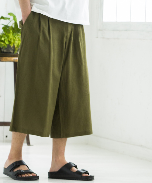 WEGO(ウィゴー)の「WEGO/フランスリネンガウチョパンツ(スラックス・メンズ・ブラック/カーキ/ネイビー/ベージュ・LARGE/MEDIUM/SMALL)」の1枚目の写真