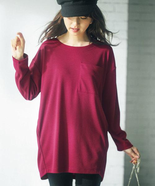 GeeRA（ジーラ）の「コクーンシルエットゆったりチュニック（Tシャツ/カットソー・レディース・ブラック/カーキ/ピンク/ブルー/杢グレー・SMALL/X-LARGE/LARGE/MEDIUM）」の5枚目の写真