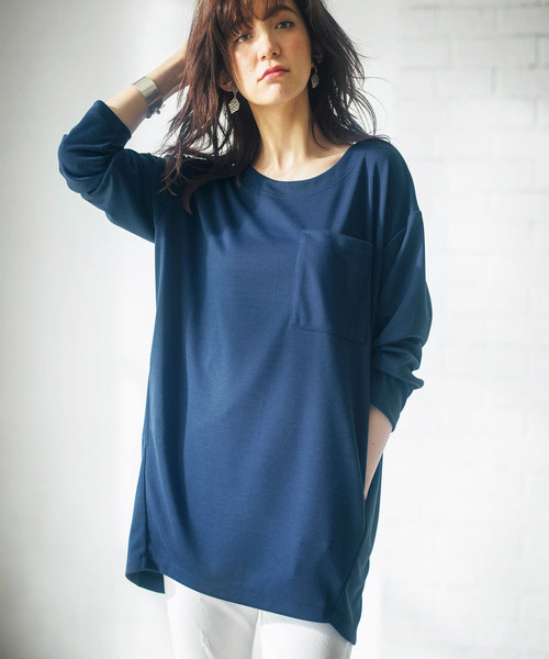 GeeRA（ジーラ）の「コクーンシルエットゆったりチュニック（Tシャツ/カットソー・レディース・ブラック/カーキ/ピンク/ブルー/杢グレー・SMALL/X-LARGE/LARGE/MEDIUM）」の4枚目の写真