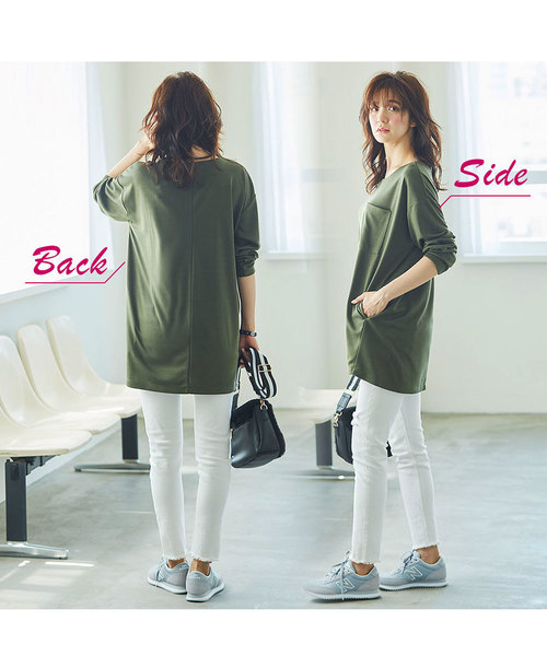 GeeRA（ジーラ）の「コクーンシルエットゆったりチュニック（Tシャツ/カットソー・レディース・ブラック/カーキ/ピンク/ブルー/杢グレー・SMALL/X-LARGE/LARGE/MEDIUM）」の7枚目の写真