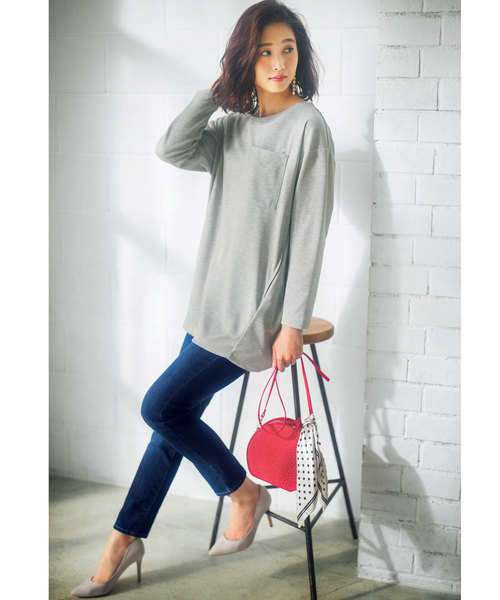 GeeRA（ジーラ）の「コクーンシルエットゆったりチュニック（Tシャツ/カットソー・レディース・ブラック/カーキ/ピンク/ブルー/杢グレー・SMALL/X-LARGE/LARGE/MEDIUM）」の9枚目の写真