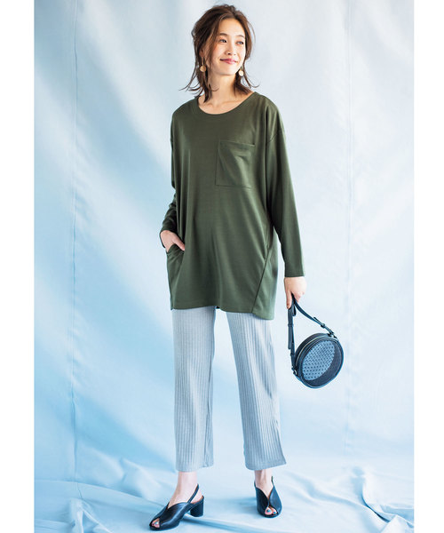 GeeRA（ジーラ）の「コクーンシルエットゆったりチュニック（Tシャツ/カットソー・レディース・ブラック/カーキ/ピンク/ブルー/杢グレー・SMALL/X-LARGE/LARGE/MEDIUM）」の10枚目の写真