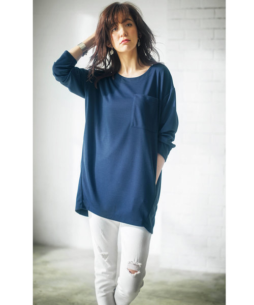 GeeRA（ジーラ）の「コクーンシルエットゆったりチュニック（Tシャツ/カットソー・レディース・ブラック/カーキ/ピンク/ブルー/杢グレー・SMALL/X-LARGE/LARGE/MEDIUM）」の11枚目の写真