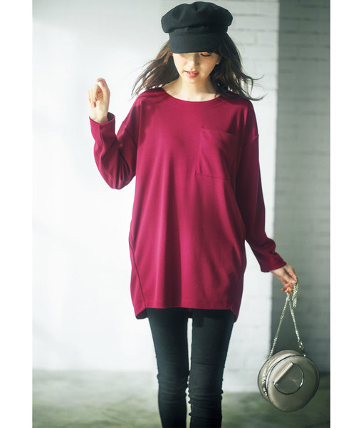 GeeRA（ジーラ）の「コクーンシルエットゆったりチュニック（Tシャツ/カットソー・レディース・ブラック/カーキ/ピンク/ブルー/杢グレー・SMALL/X-LARGE/LARGE/MEDIUM）」の12枚目の写真