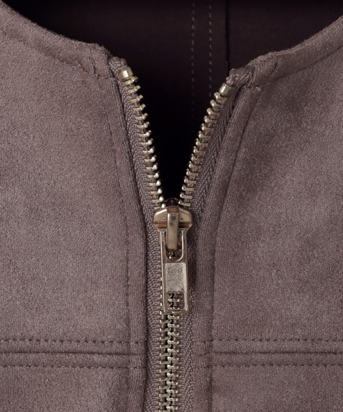 andme（アンドミー）の「フェイクスエードノーカラーロングコート（ノーカラーコート・レディース・ブラック/グレー系その他/チャコールグレー・M/L）」の5枚目の写真