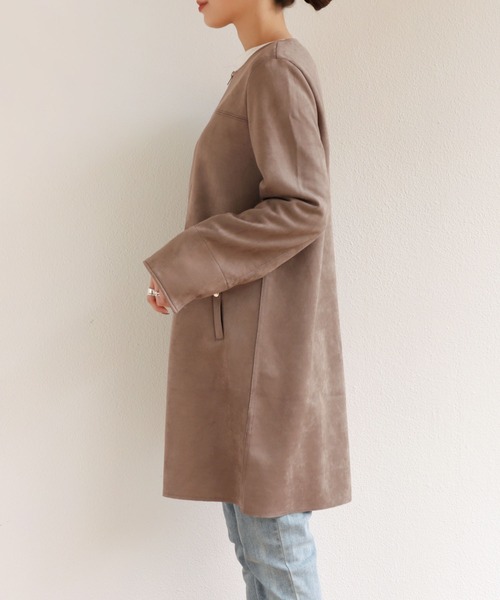 美品INED イネド アルパカ　毛混入　ノーカラーコート ロングコート Meiru ノーカラーロングコート[品番：AMTW0011641]｜JUNOAH