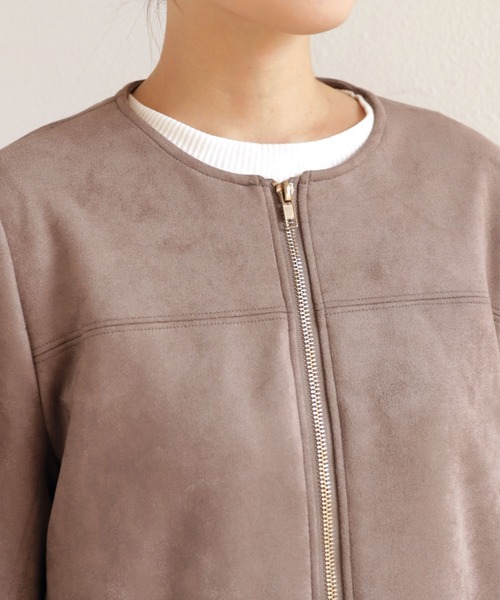 andme（アンドミー）の「フェイクスエードノーカラーロングコート（ノーカラーコート・レディース・ブラック/グレー系その他/チャコールグレー・M/L）」の15枚目の写真