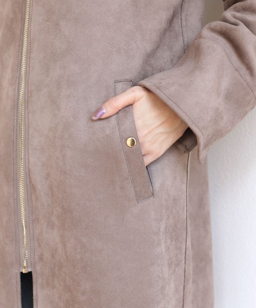 andme（アンドミー）の「フェイクスエードノーカラーロングコート（ノーカラーコート・レディース・ブラック/グレー系その他/チャコールグレー・M/L）」の12枚目の写真