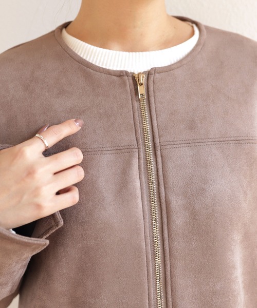 andme（アンドミー）の「フェイクスエードノーカラーロングコート（ノーカラーコート・レディース・ブラック/グレー系その他/チャコールグレー・M/L）」の10枚目の写真