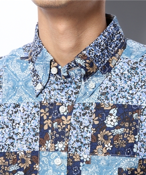 BEAMS LIGHTS Men's（ビームスライツ メンズ）の「BEAMS LIGHTS / プリントパッチワークボタンダウンシャツ（シャツ/ブラウス・メンズ・ブルー/レッド/イエロー・LARGE/SMALL/MEDIUM/X-LARGE）」の10枚目の写真