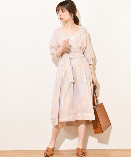 natural couture（ナチュラルクチュール）の「共ベルト付きカシュクールワンピ（ワンピース・レディース・ベージュ/ネイビー/ラベンダー/ブラック系その他/ベージュ系その他/オレンジ系その他/ストライプ/その他/その他1・FREE）」の18枚目の写真