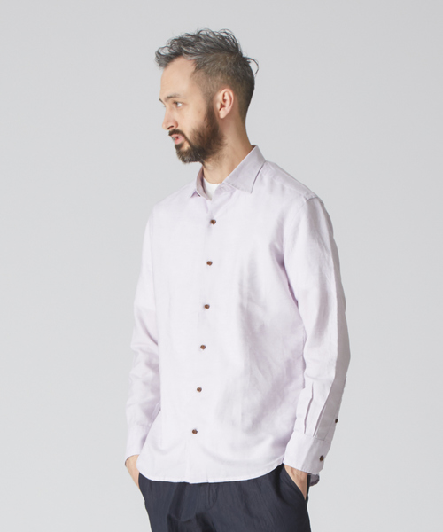 ABAHOUSE（アバハウス）の「フレンチリネンワイドカラーシャツ（シャツ/ブラウス・メンズ・ホワイト/ラベンダー/イエロー/グリーン/ネイビー/ダークオレンジ/ベージュ/サックスブルー/ブルー/ブラック/ブラウン・44/46/48/50）」の10枚目の写真