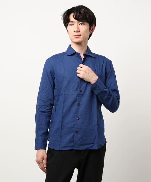 ABAHOUSE（アバハウス）の「フレンチリネンワイドカラーシャツ（シャツ/ブラウス・メンズ・ホワイト/ラベンダー/イエロー/グリーン/ネイビー/ダークオレンジ/ベージュ/サックスブルー/ブルー/ブラック/ブラウン・44/46/48/50）」の9枚目の写真