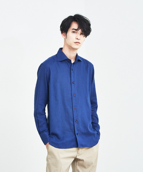 ABAHOUSE（アバハウス）の「フレンチリネンワイドカラーシャツ（シャツ/ブラウス・メンズ・ホワイト/ラベンダー/イエロー/グリーン/ネイビー/ダークオレンジ/ベージュ/サックスブルー/ブルー/ブラック/ブラウン・44/46/48/50）」の7枚目の写真