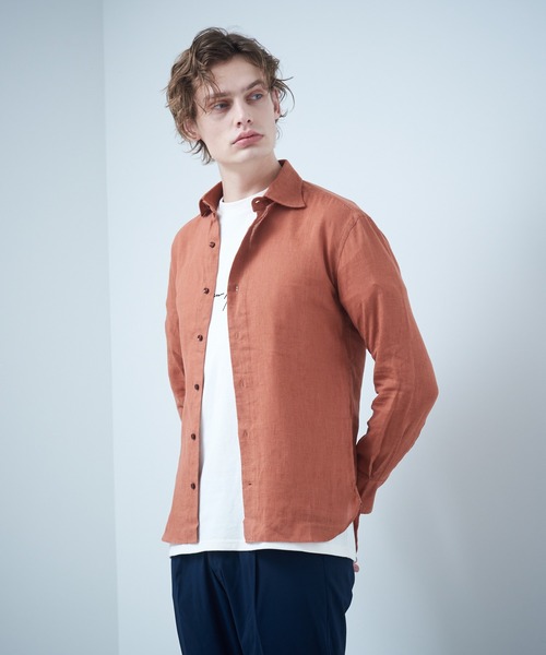 ABAHOUSE（アバハウス）の「フレンチリネンワイドカラーシャツ（シャツ/ブラウス・メンズ・ホワイト/ラベンダー/イエロー/グリーン/ネイビー/ダークオレンジ/ベージュ/サックスブルー/ブルー/ブラック/ブラウン・44/46/48/50）」の11枚目の写真