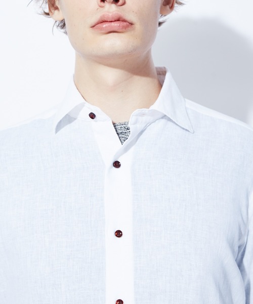 ABAHOUSE（アバハウス）の「フレンチリネンワイドカラーシャツ（シャツ/ブラウス・メンズ・ホワイト/ラベンダー/イエロー/グリーン/ネイビー/ダークオレンジ/ベージュ/サックスブルー/ブルー/ブラック/ブラウン・44/46/48/50）」の20枚目の写真