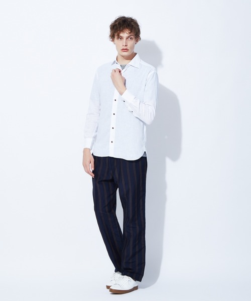 ABAHOUSE（アバハウス）の「フレンチリネンワイドカラーシャツ（シャツ/ブラウス・メンズ・ホワイト/ラベンダー/イエロー/グリーン/ネイビー/ダークオレンジ/ベージュ/サックスブルー/ブルー/ブラック/ブラウン・44/46/48/50）」の21枚目の写真