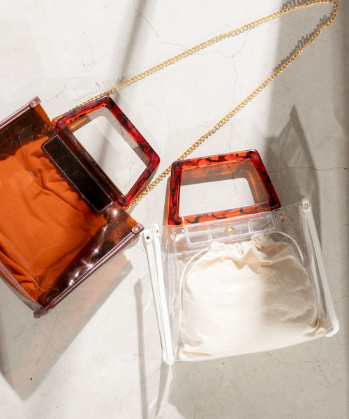 WEGO（ウィゴー）の「WEGO/2wayべっ甲ハンドルクリアショルダーバッグ（ショルダーバッグ・レディース・ブラウン/ホワイト系その他・FREE）」の3枚目の写真