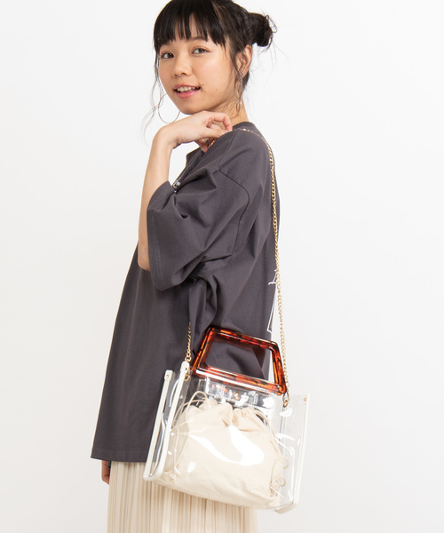 WEGO（ウィゴー）の「WEGO/2wayべっ甲ハンドルクリアショルダーバッグ（ショルダーバッグ・レディース・ブラウン/ホワイト系その他・FREE）」の4枚目の写真