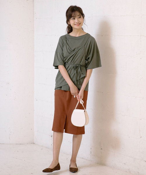 KOBE LETTUCE(コウベレタス)の「ManywayデザインコットンTシャツ(Tシャツ/カットソー・レディース・チャコールグレー/カーキ/ピンク/ベージュ系その他・FREE)」の8枚目の写真