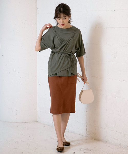 KOBE LETTUCE(コウベレタス)の「ManywayデザインコットンTシャツ(Tシャツ/カットソー・レディース・チャコールグレー/カーキ/ピンク/ベージュ系その他・FREE)」の6枚目の写真