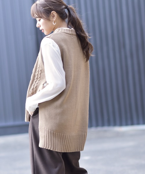 かぐれ　ケーブルニットベスト(ベージュ) 楽天市場】ケーブル編み ニット ベスト 春 秋 サマー ベスト