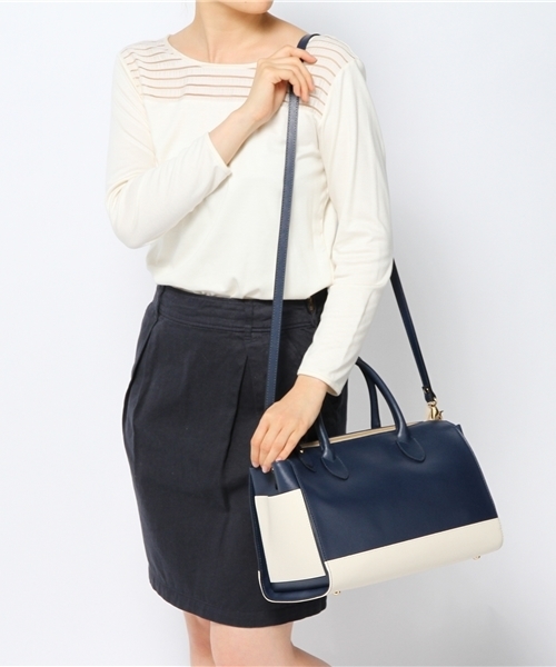 FABIANA E ROSSANA バイカラー トート ボストンバッグベージュ FABIANA E ROSSANA バイカラー トート ボストンバッグベージュ