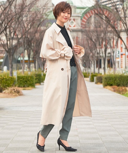 Monocoro toppi（モノコロトッピ）の「バックチュール トレンチコート（トレンチコート・レディース・ベージュ/ブルー/ラベンダー/ライトベージュ/ピンク系その他・M）」の15枚目の写真