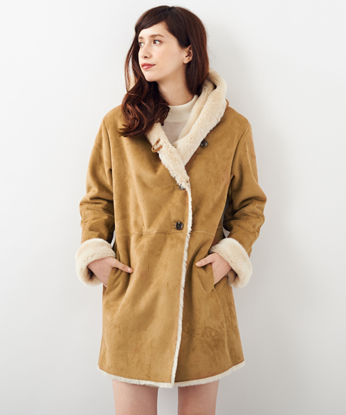 Another Edition（アナザーエディション）の「AE FAKE MOUTON HOOD（ムートンコート・レディース・グレー/ブラウン・MEDIUM/SMALL）」の4枚目の写真