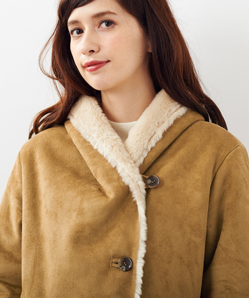 Another Edition（アナザーエディション）の「AE FAKE MOUTON HOOD（ムートンコート・レディース・グレー/ブラウン・MEDIUM/SMALL）」の14枚目の写真